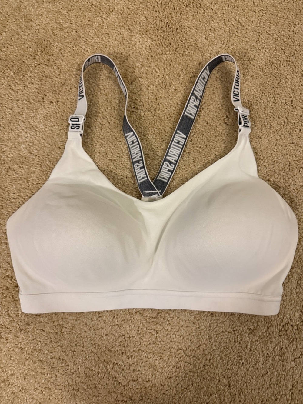 Victoria's Secret White Wireless Sports Bra with Logo Straps